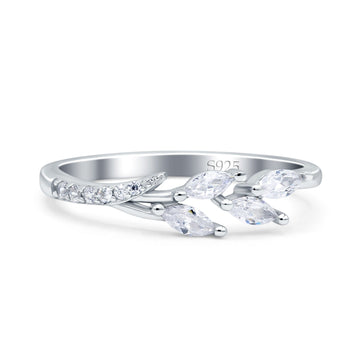 Half Eternity Ring Wedding Engagement Marquise Simulated Cubic Zirconia 925 Sterling Silver